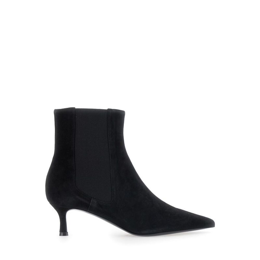 Pollini Women Black Low-Heeled Ankle Boots With Elastic Bands In Suede For Women